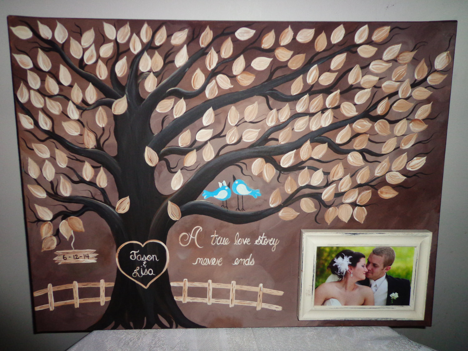 Wedding Canvas Guest Book
 Wedding guestbook thumbprint tree Canvas with picture