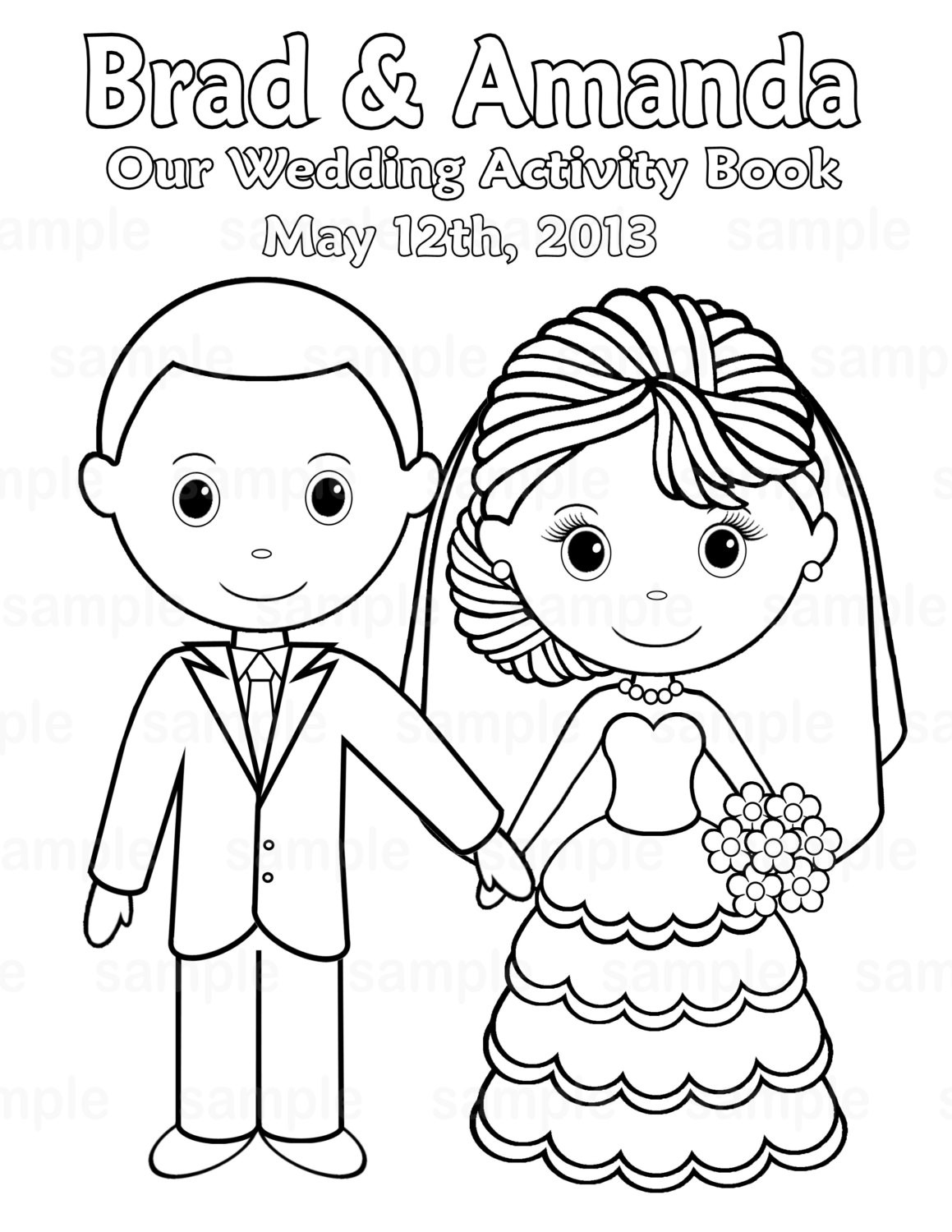 Wedding Coloring Book Printable
 Printable Personalized Wedding coloring activity by