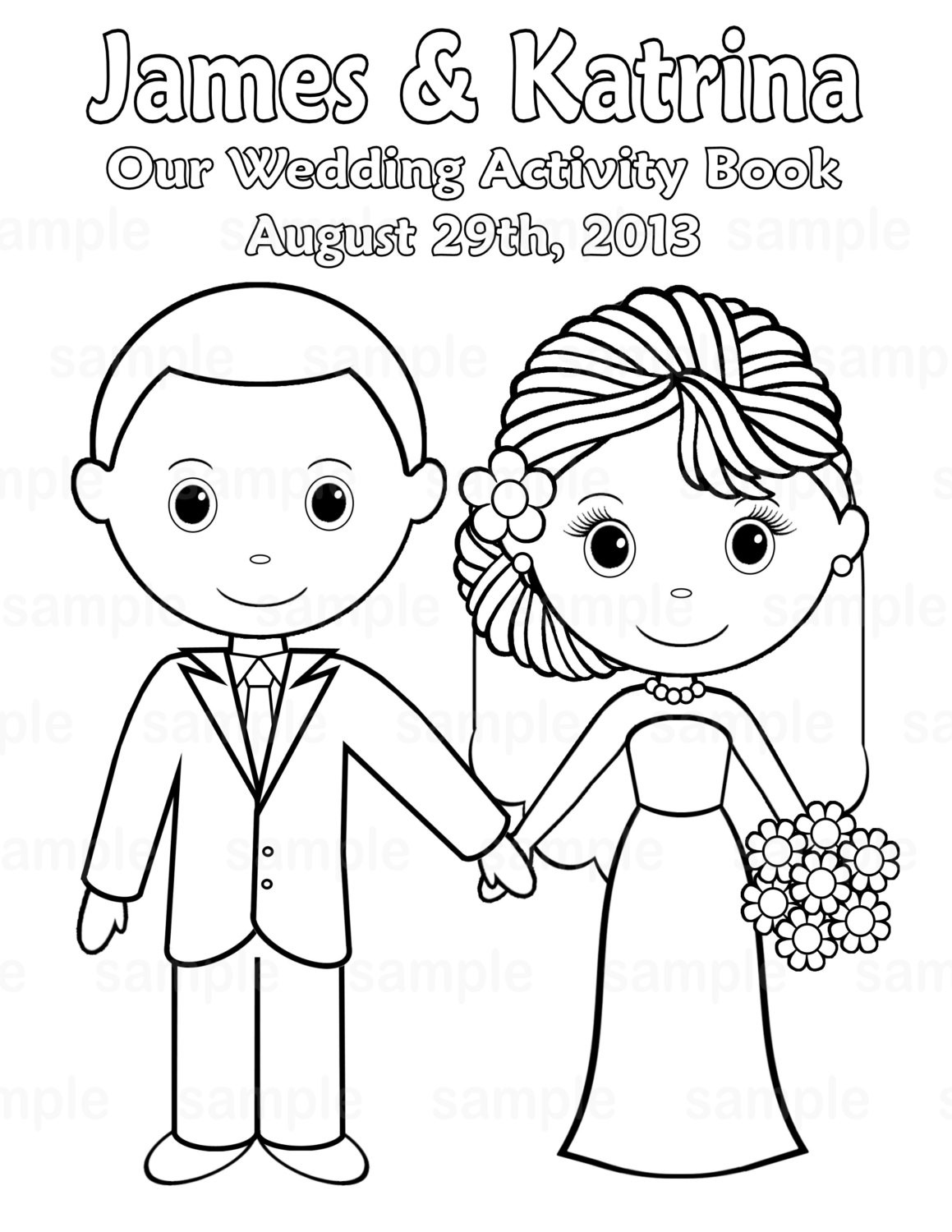 Wedding Coloring Book Printable
 Printable Personalized Wedding coloring activity by