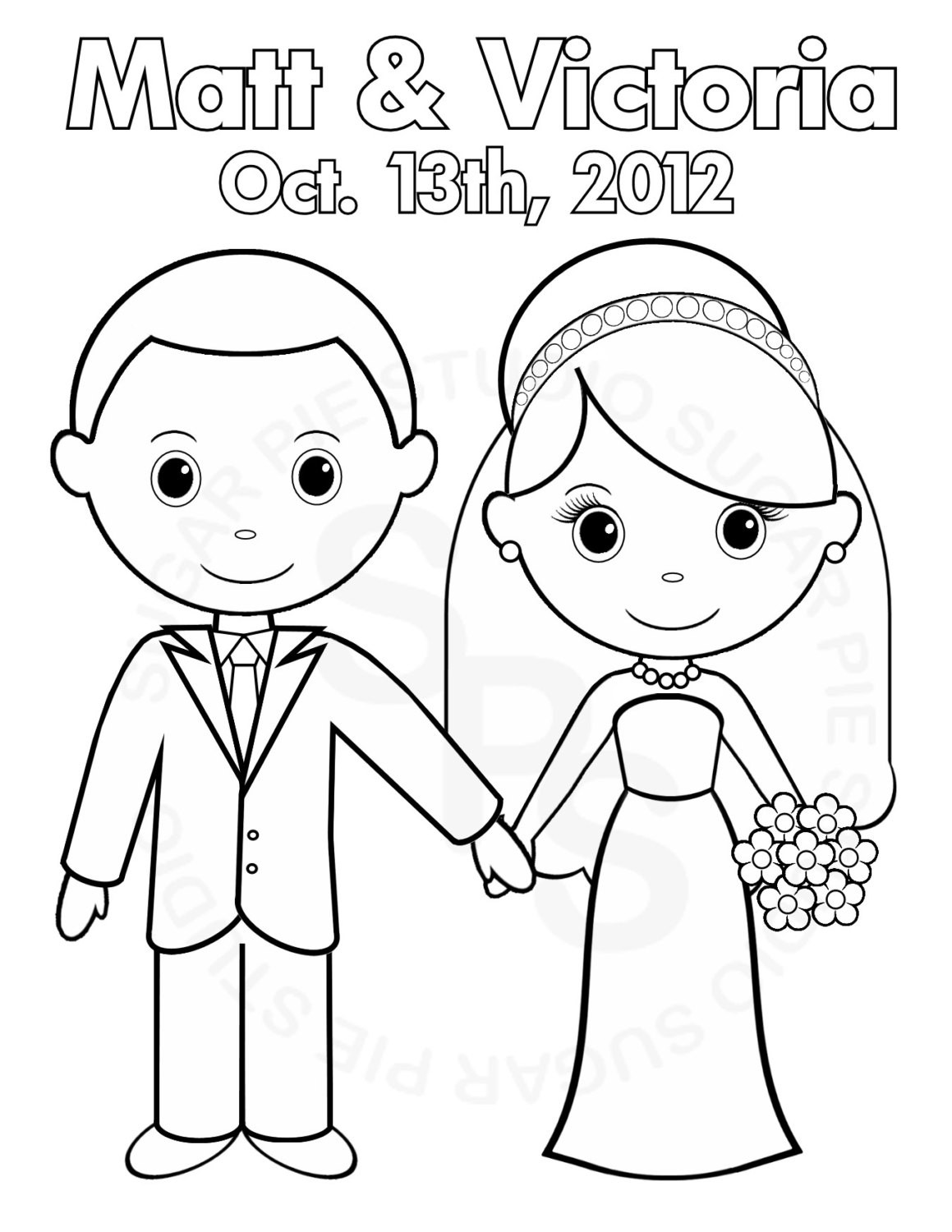 Wedding Coloring Book Printable
 Personalized Printable Bride Groom Wedding by SugarPieStudio