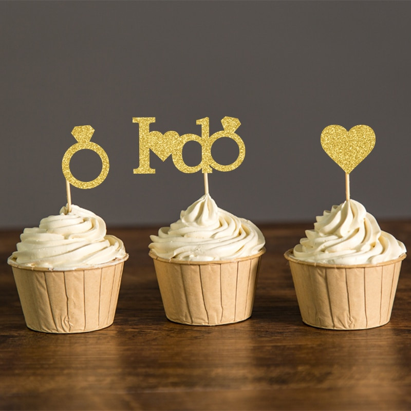 Wedding Cupcake Decorations
 Gold or Silver Glitter I DO Wedding Cupcake Toppers Bridal
