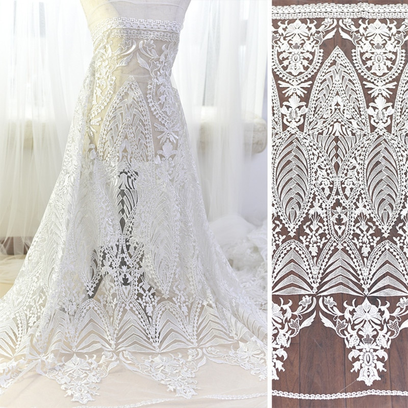 Wedding Dress Fabric
 1Yard Wedding Dress Fabric White Embroidery Mesh Net