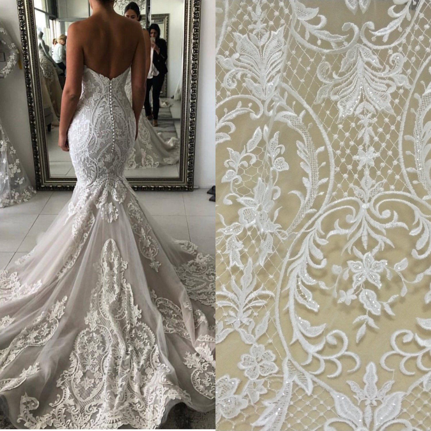 Wedding Dress Fabric
 Fashion sequins lace fabric bridal dress fabric bridal