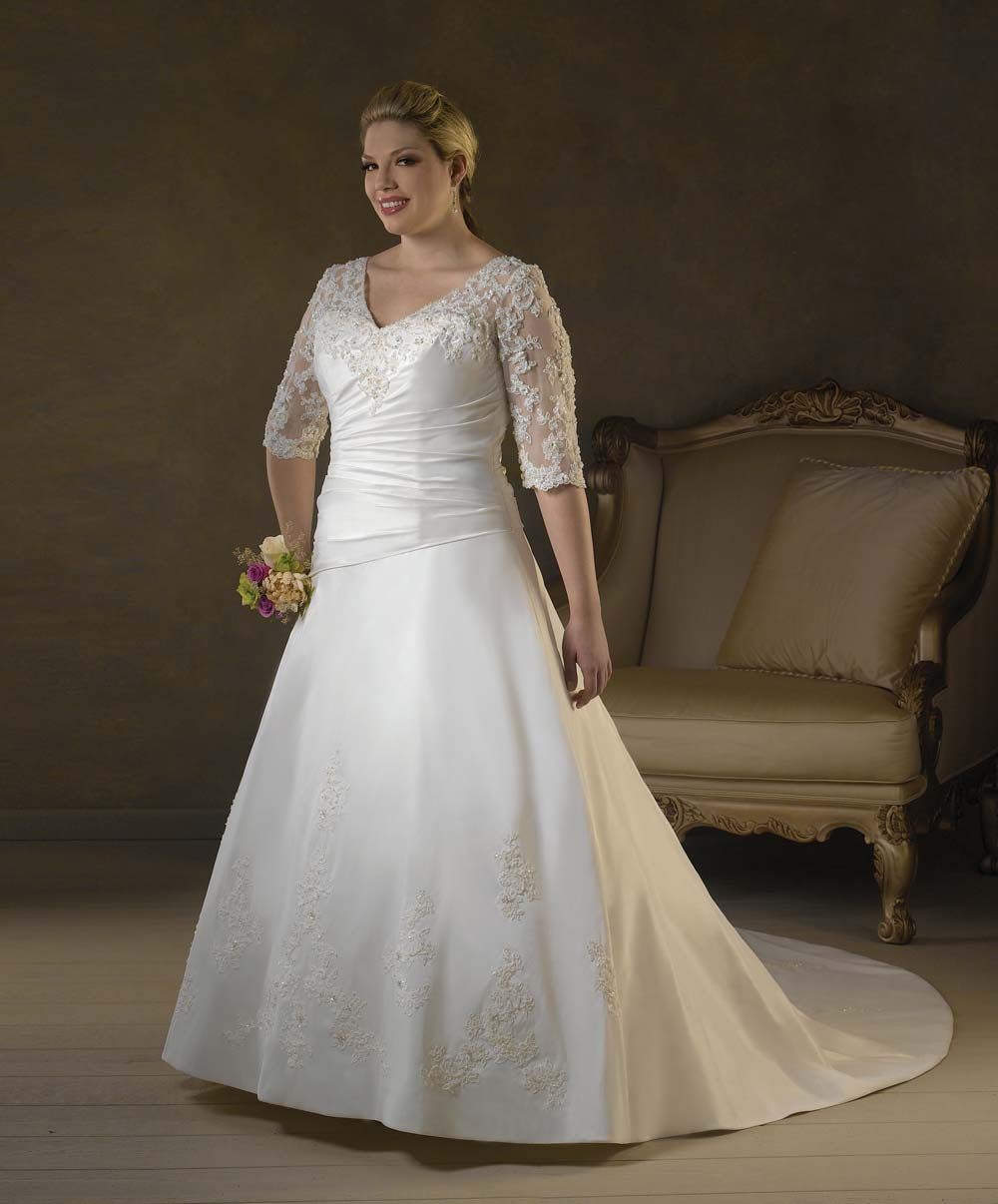 Wedding Dresses Sleeves
 Plus Size 3 4 Lace Sleeves Wedding Dress Gown