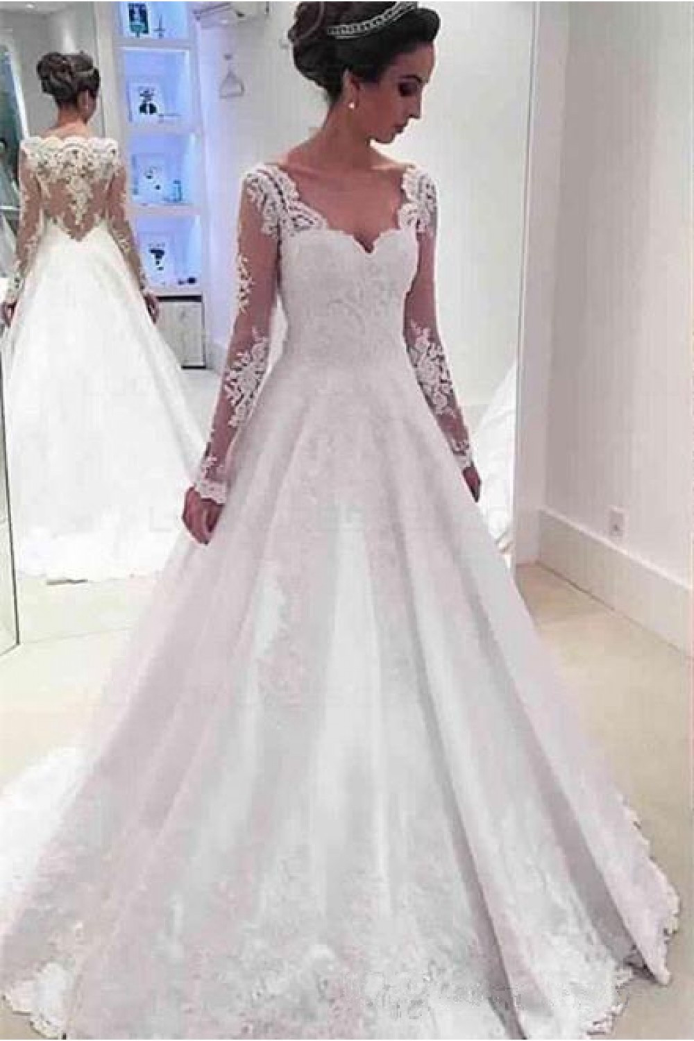 Wedding Dresses Sleeves
 A Line Long Sleeves Lace Wedding Dresses Bridal Gowns