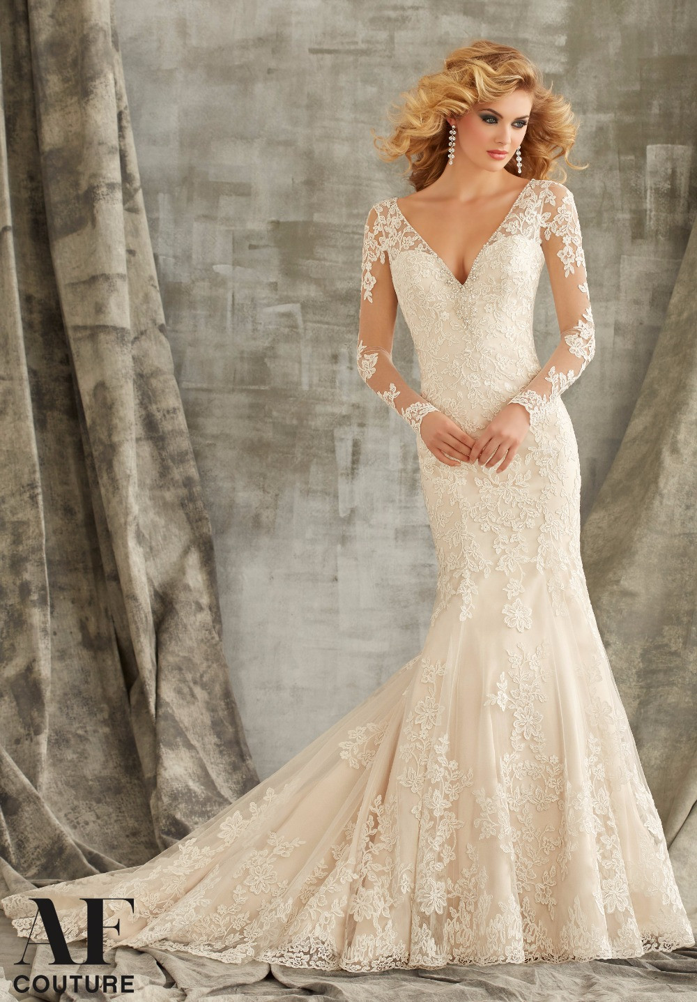 Wedding Dresses With Lace Sleeves
 Aliexpress Buy 2015 y Mermaid V neck Long Sleeve