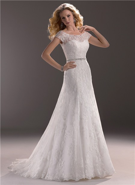 Wedding Dresses With Short Sleeves
 A Line Sweetheart Lace Wedding Dress With Short Sleeve