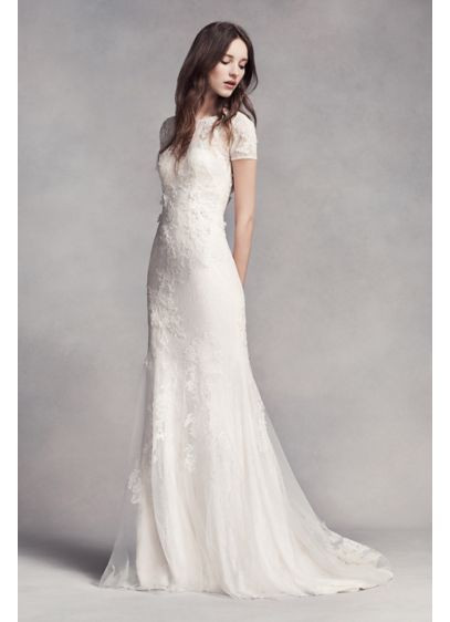 Wedding Dresses With Short Sleeves
 White by Vera Wang Short Sleeve Lace Wedding Dress