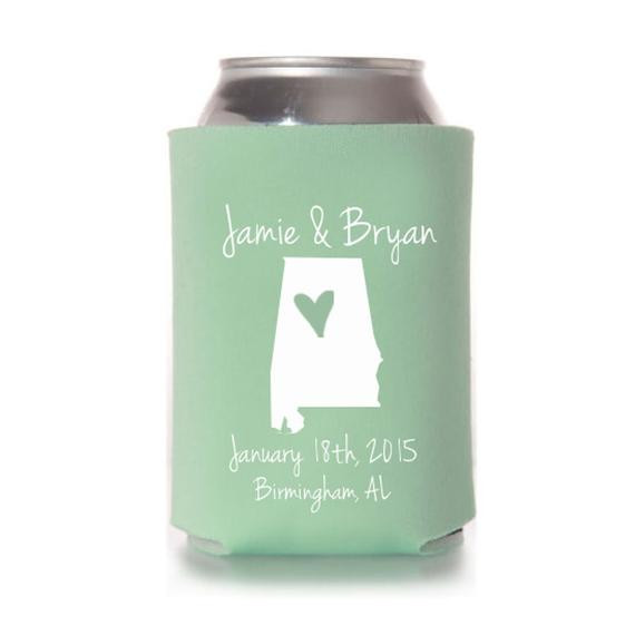 Wedding Favor Koozies
 City and State Wedding Favor Can Coolers by