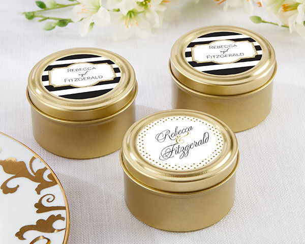 Wedding Favor Tins
 Personalized Gold Black Candy Mint Tin Engagement 50th