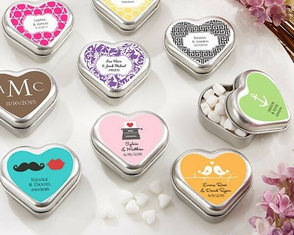 Wedding Favor Tins
 24 PERSONALIZED Heart Shaped Mint Tins With Mints Bridal