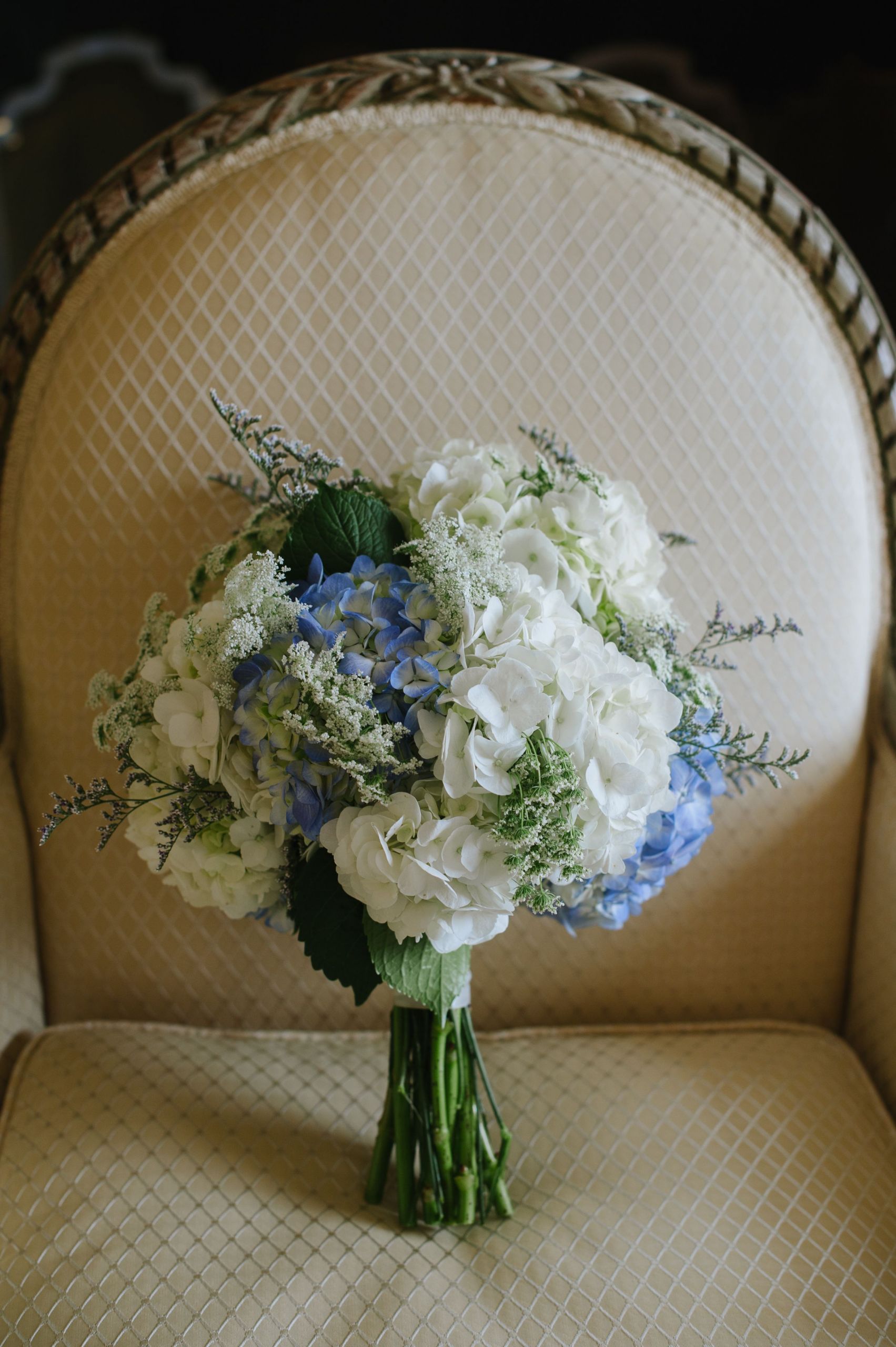 Wedding Flowers Ri
 Blue and White Hydrangea Bouquet Glen Manor House Rhode