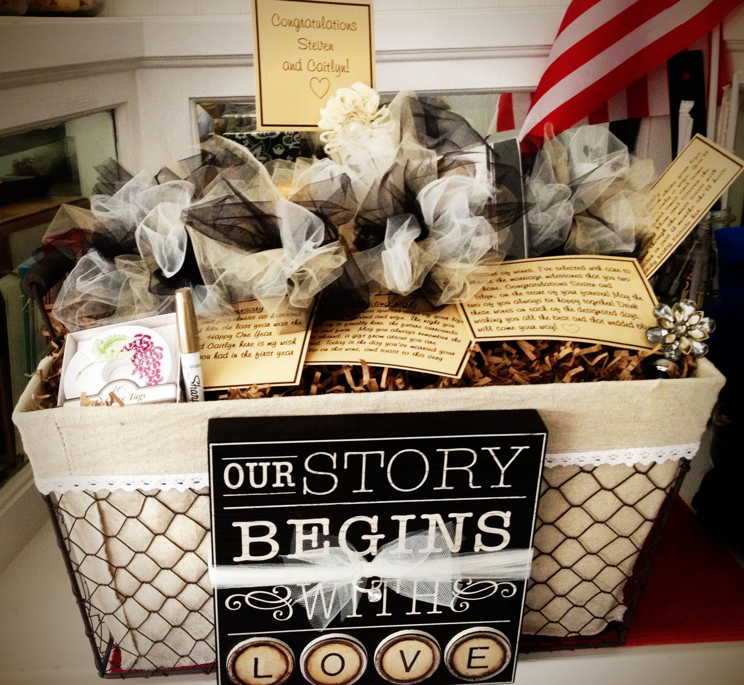 Wedding Gift Basket Ideas For Bride And Groom
 Wine Basket for a year of firsts WBW Creative