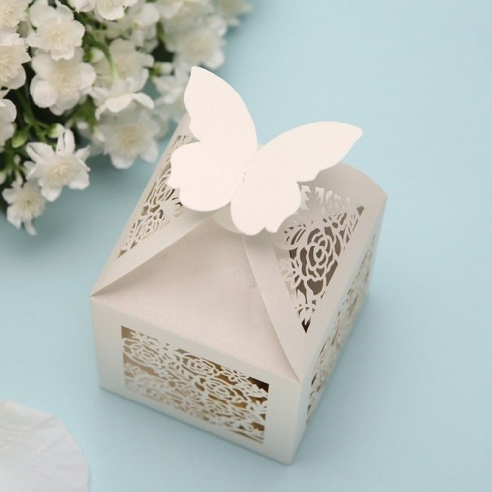 Wedding Gift Boxes Ideas
 KAZIPA 50pcs White Rose cut Butterfly Pearlescent Paper