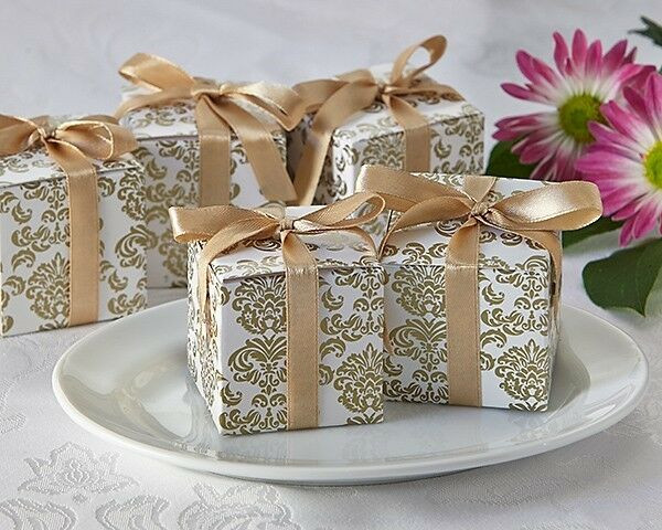 Wedding Gift Boxes Ideas
 24 Classic Damask White and Gold Wedding Favor Boxes