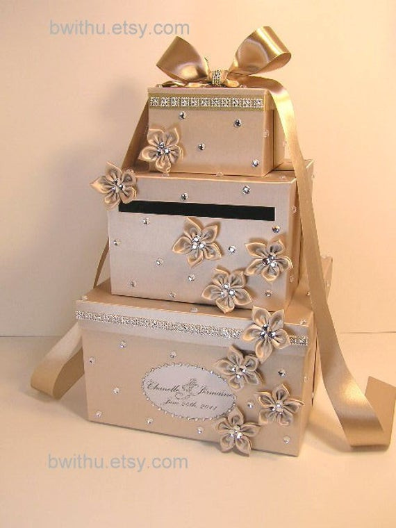 Wedding Gift Boxes Ideas
 Champagne Wedding Card Box Gift Card Box Money Box by