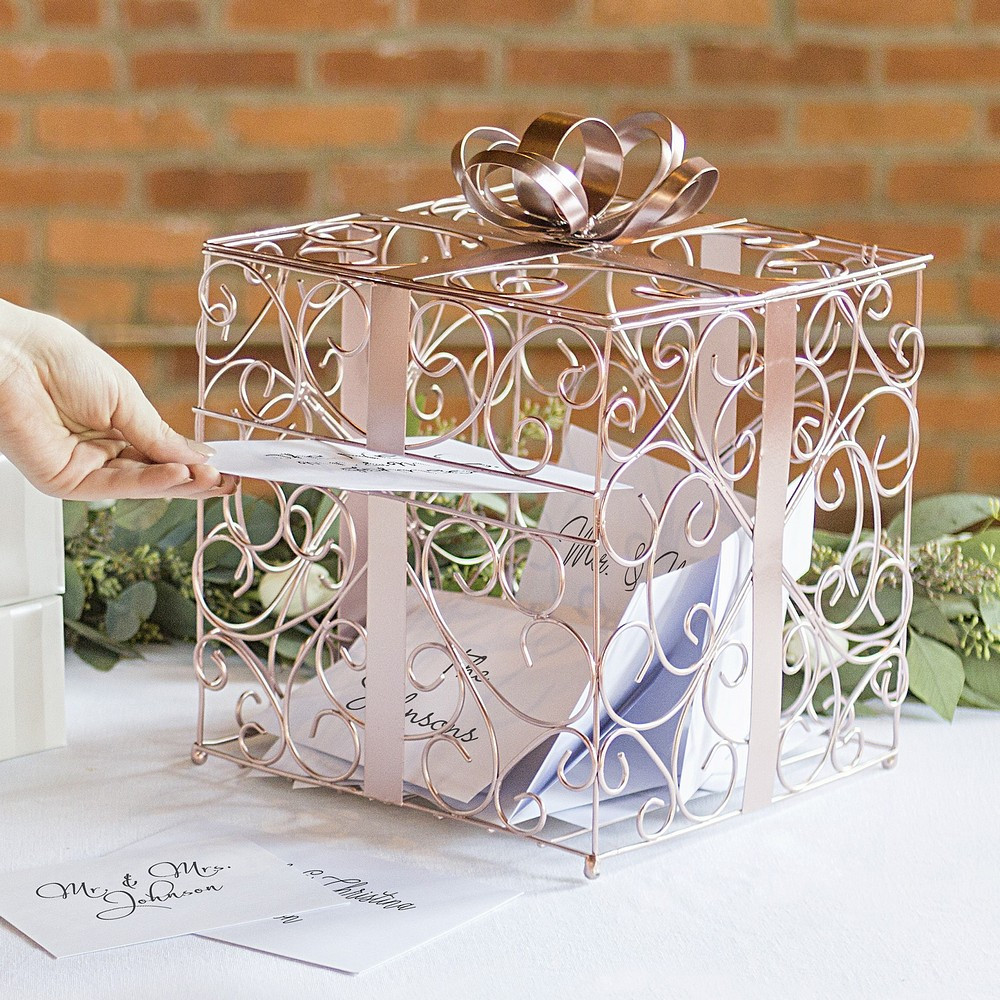 Wedding Gift Boxes Ideas
 Rose Gold Scrolled Wire Wedding Gift Card Box
