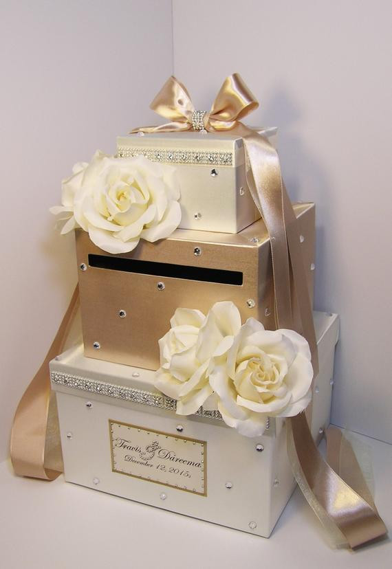Wedding Gift Card Boxes Ideas
 Wedding Card Box champagne and Ivory Gift Card Box Money Box