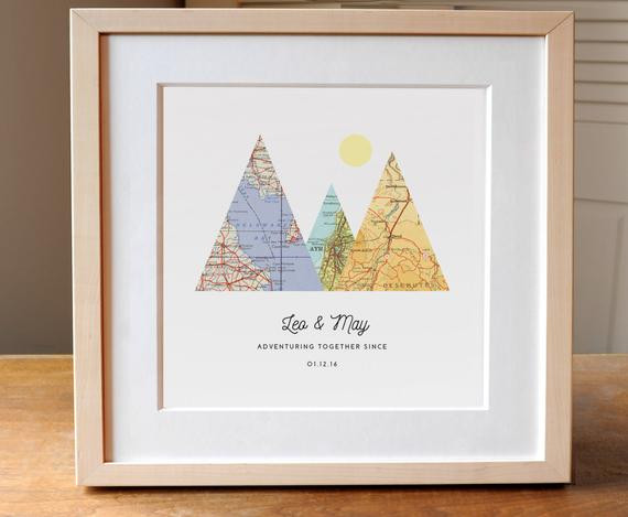 Wedding Gift Ideas For Outdoorsy Couple
 Adventure To her Map Mountain Personalized Wedding Gift