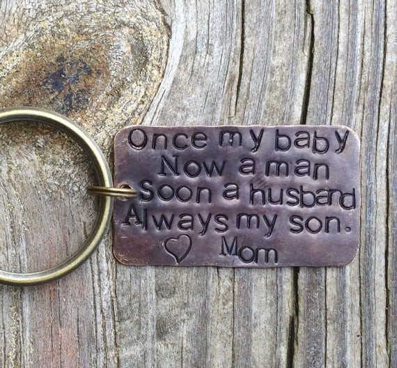 Wedding Gift Ideas For Son
 Personalized Key Chain for Son Wedding Day Gift from Mom for