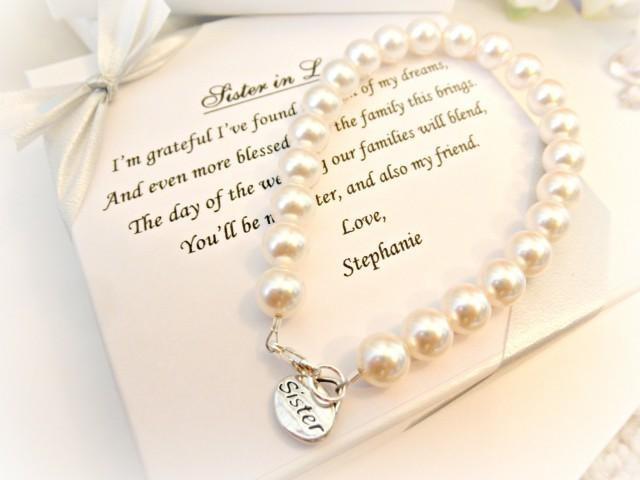 Wedding Gifts For Attendants
 Sister Pearl Strand Bracelet Sister In Law Bridesmaid