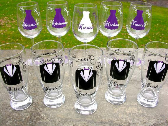 Wedding Gifts For Bridal Party
 Wedding party glasses wine glasses and beer pilsner glasses
