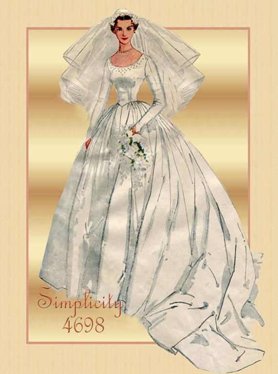 Wedding Gown Patterns
 1950s Wedding Dress Pattern Simplicity 4698 Bridal Gown
