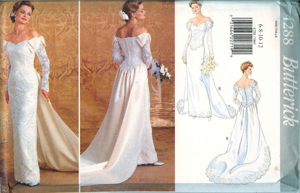 Wedding Gown Patterns
 Butterick 4288 Wedding Bridal Dress Gown f Shoulder