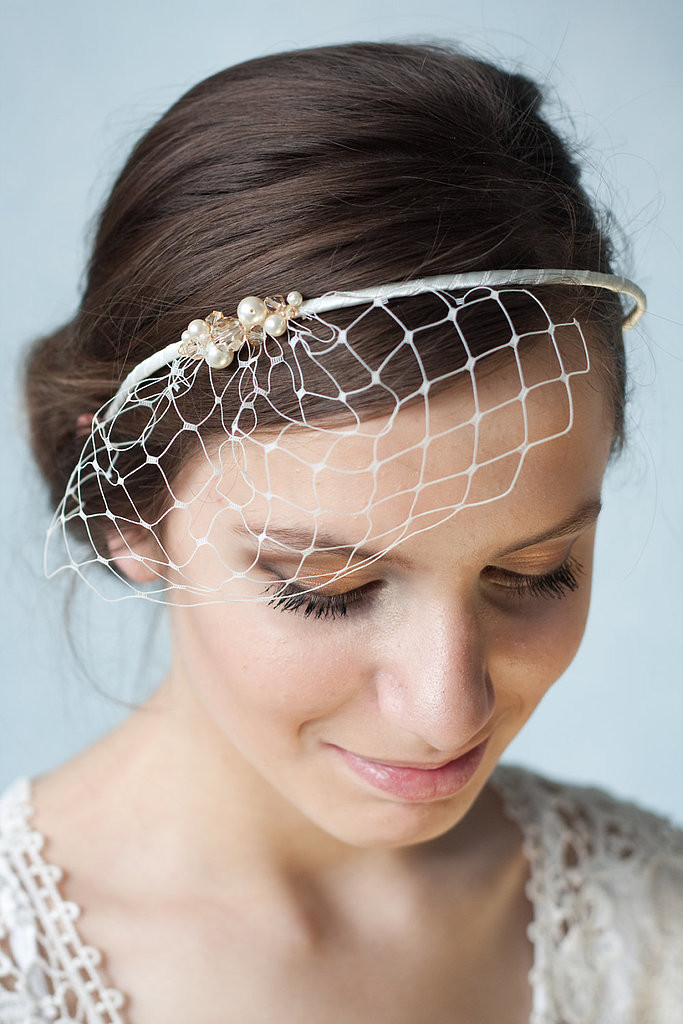 Wedding Hair With Birdcage Veil
 A bridal ivory birdcage veil headband $55 is simple and
