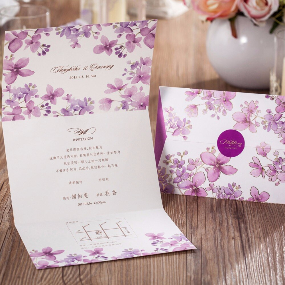 Wedding Invitation Cardstock
 Customizable Wedding Invitations Cards Purple Floral Paper