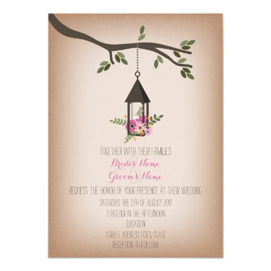 Wedding Invitation Cardstock
 Cardstock Inspired Pink Floral Lantern Wedding Invitation