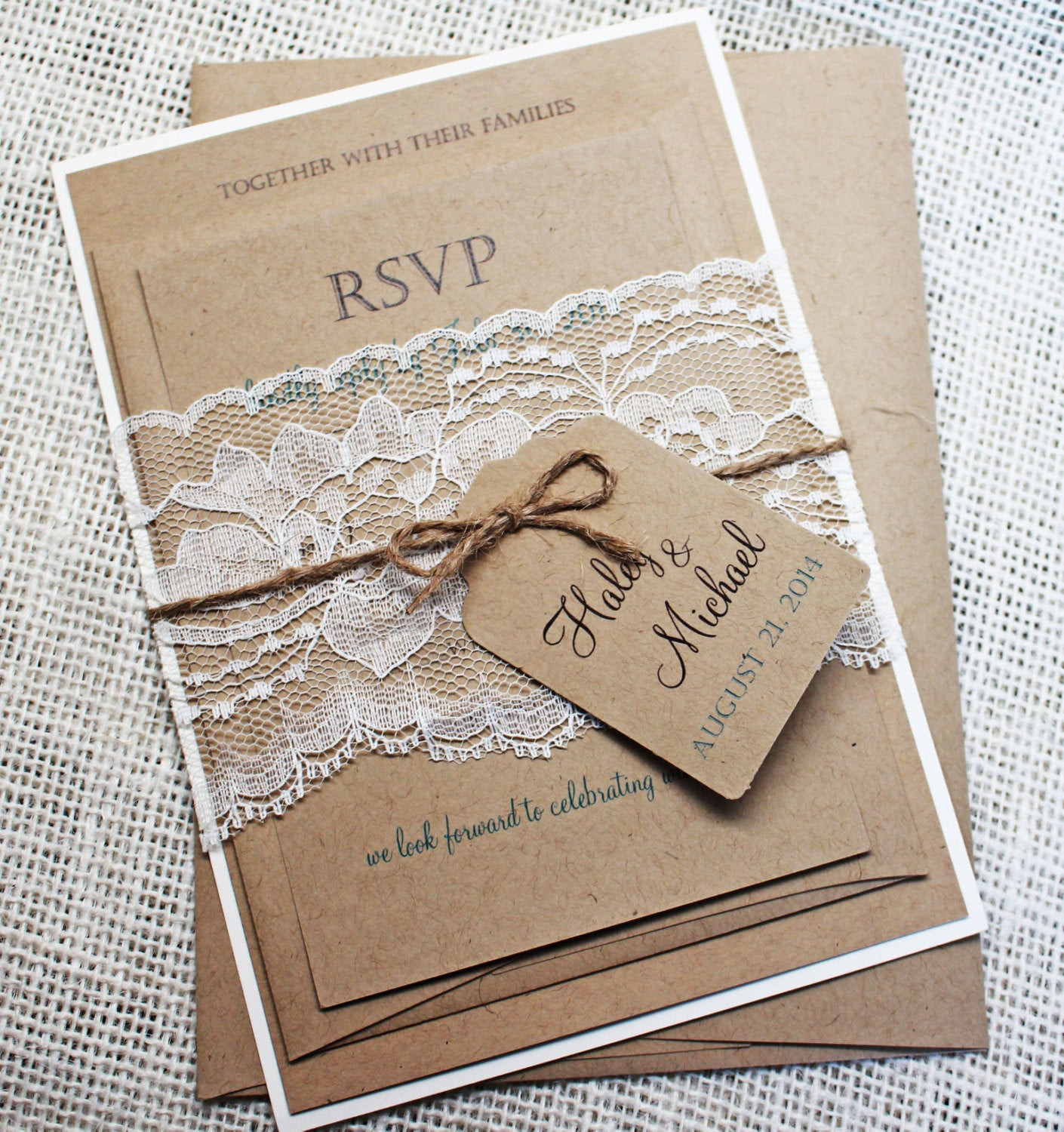 Wedding Invitation Ideas DIY
 DIY Rustic Wedding Invitation Kit Eco Kraft and Rustic Lace