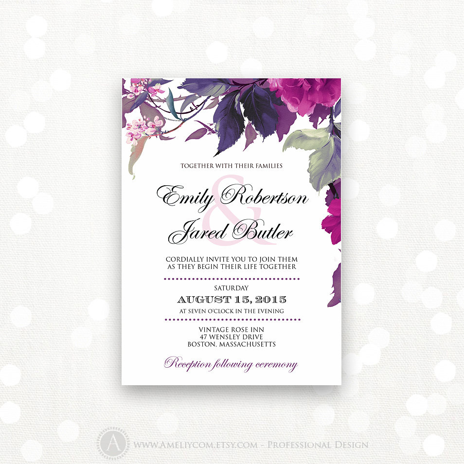 Wedding Invitations Purple
 Printable Wedding Invitation Lilac & Purple Weddings by