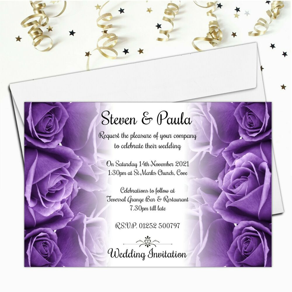 Wedding Invitations Purple
 10 Personalised Purple Roses Wedding Invitations Invites