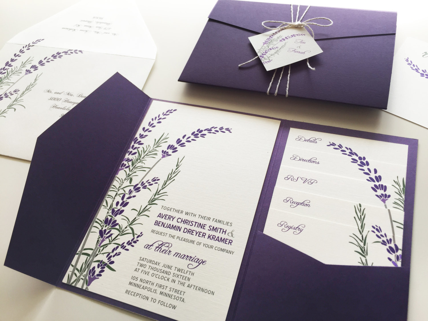 Wedding Invitations Purple
 Lavender Wedding Invitation Sample Purple Pocketfold Tags