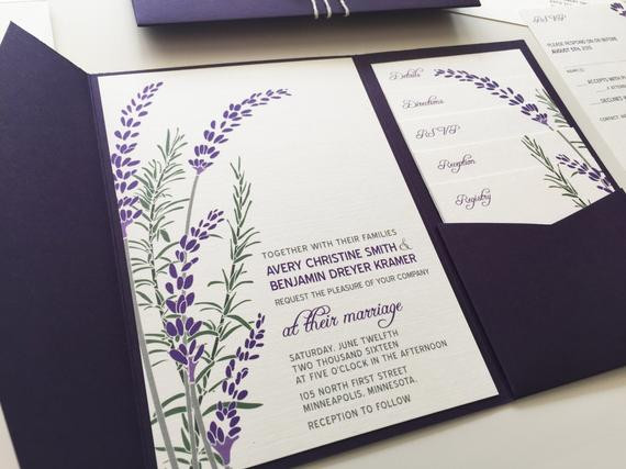 Wedding Invitations Purple
 Lavender Wedding Invitation with Purple Pocketfold by