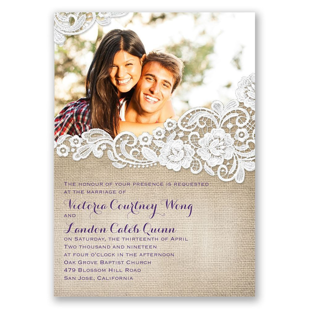 Wedding Invitations With Picture
 Burlap and Lace Frame Invitation with Free Response