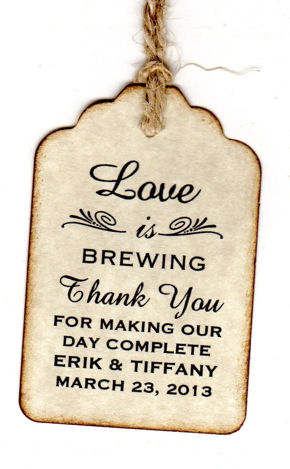 Wedding Labels For Favors
 50 Personalized Love Is Brewing Wedding Favor Coffee Tea Tags