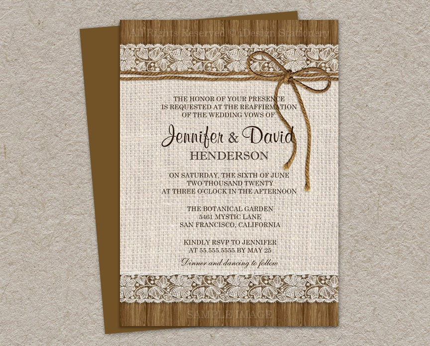 Wedding Renewal Invitations
 DIY Printable Rustic Vow Renewal Invitations by