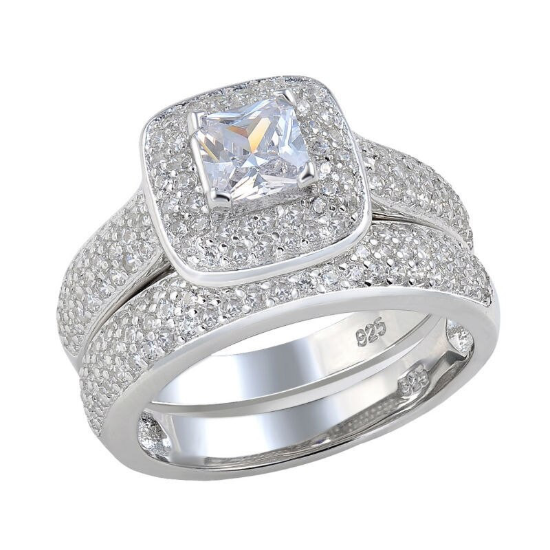 Wedding Ring Pics
 Princess Cut AAA CZ Halo Setting 925 Sterling Silver