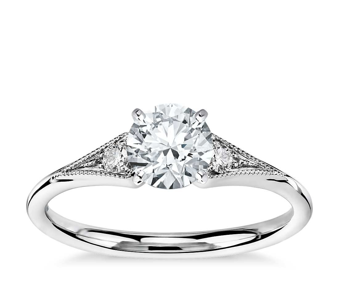 Wedding Ring Pics
 Heirloom Petite Milgrain Engagement Ring in 14k White Gold