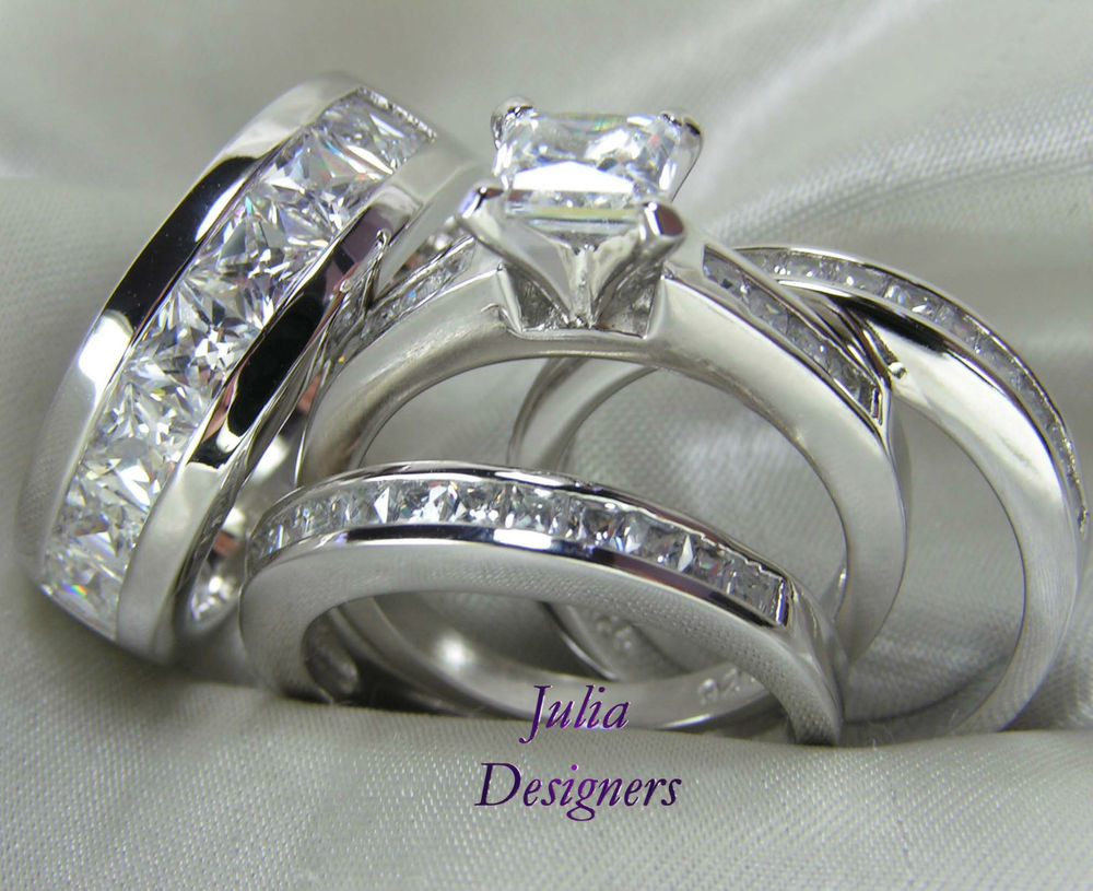 Wedding Ring Sets For Man And Woman
 His Hers Engagement Wedding Band Ring Set Sterling Silver
