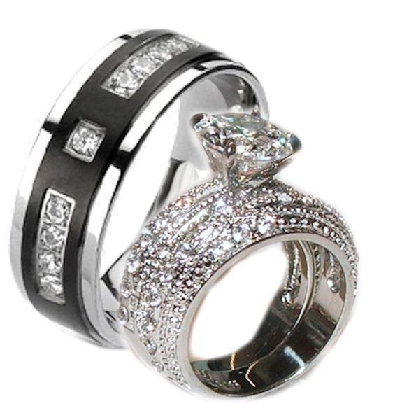 Wedding Ring Sets His And Hers
 His and Hers Wedding Rings Cz Ring Set Stainless Steel