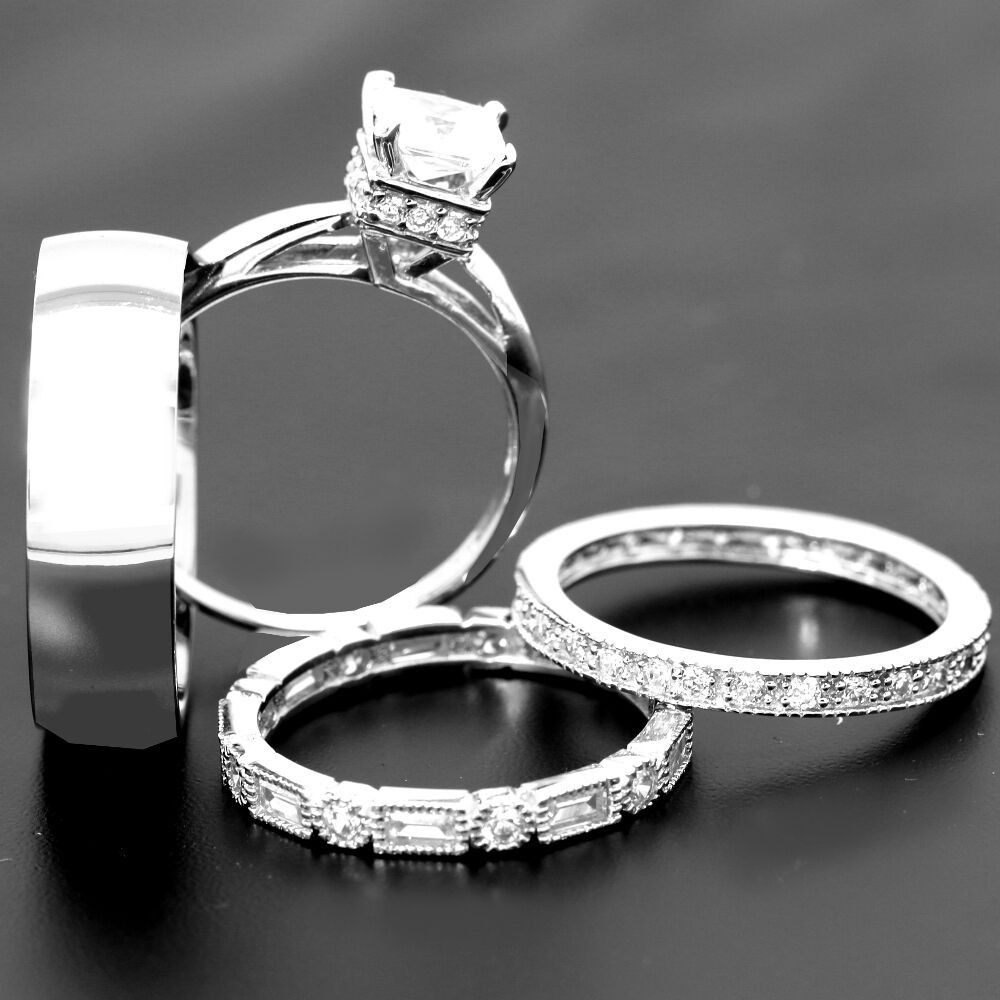 Wedding Ring Sets His And Hers
 4 his and hers TITANIUM & STERLING SILVER wedding bridal