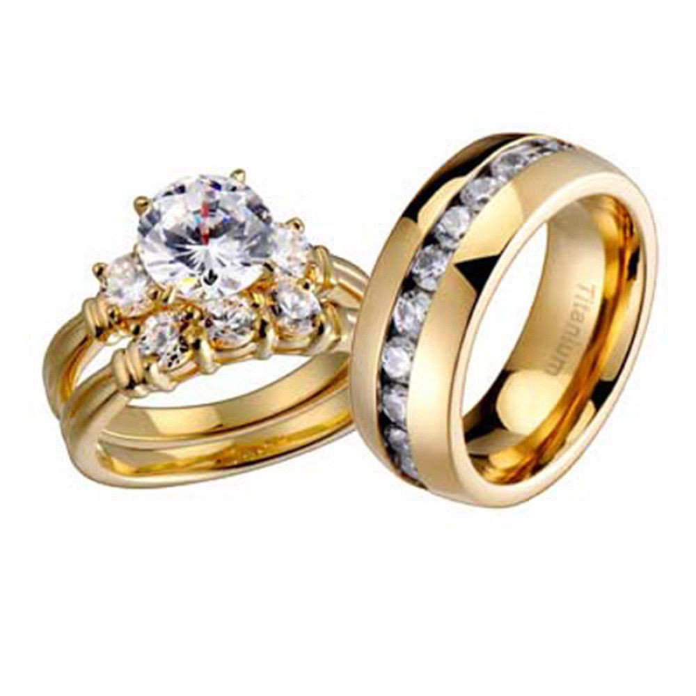 Wedding Ring Sets His And Hers
 His and Hers Wedding Rings 3 pcs Engagement CZ Sterling