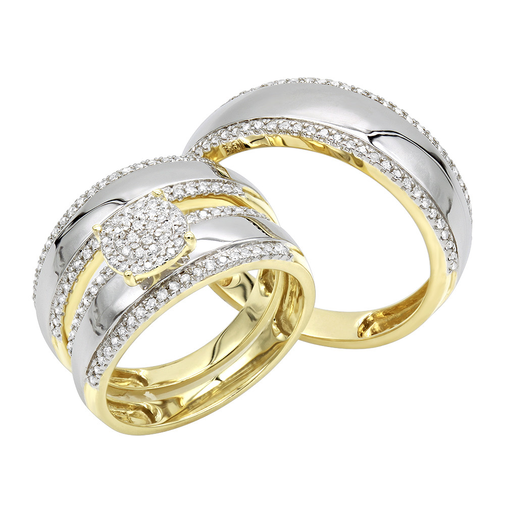 Wedding Ring Sets His And Hers
 10K Gold Engagement His and Hers Trio Diamond Wedding Ring