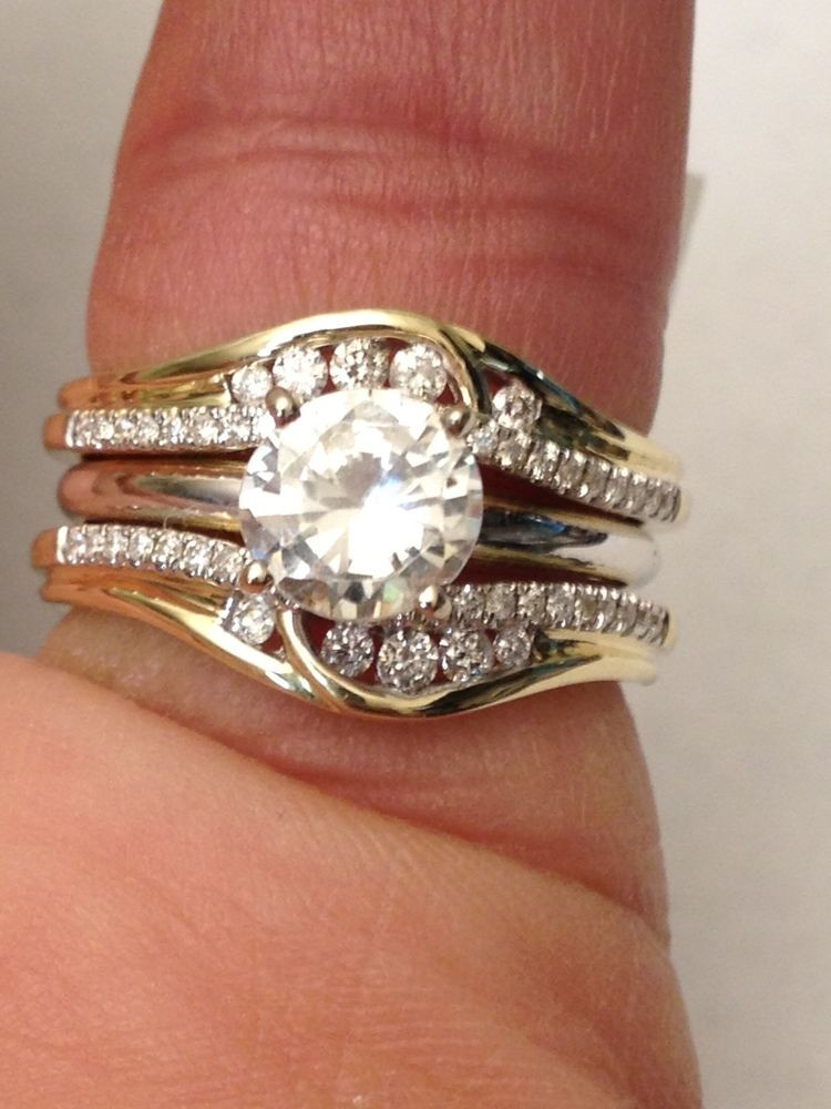 Wedding Ring Wrap
 14k Yellow Gold Solitaire Enhancer Round Diamonds Ring