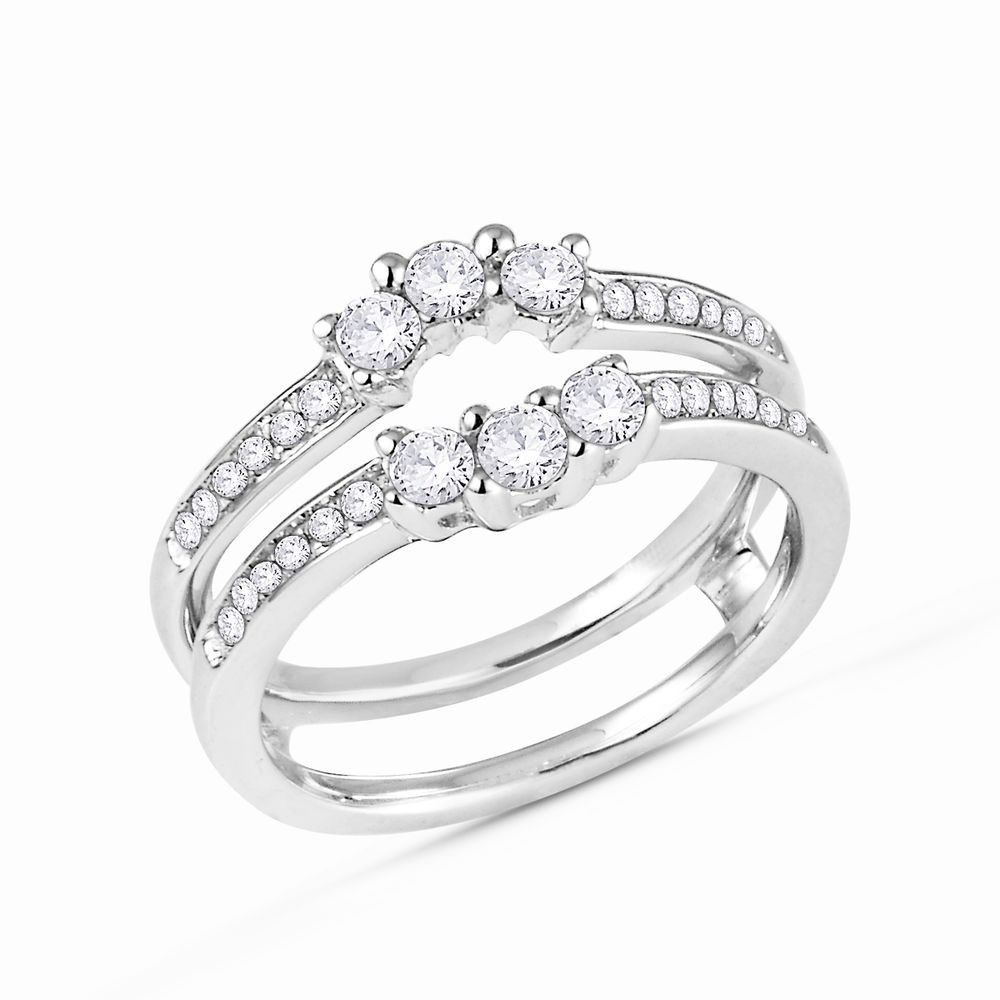 Wedding Ring Wrap
 3 Stone Round Diamonds Ring Guard Wrap Solitaire Enhancer