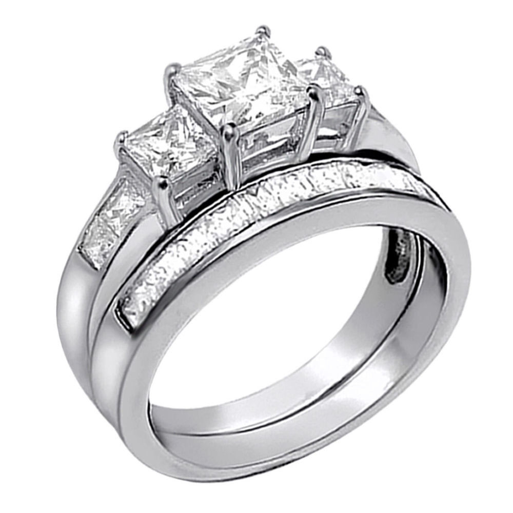 Wedding Rings
 2 PCS Women Princess Cut 925 Sterling Silver Wedding