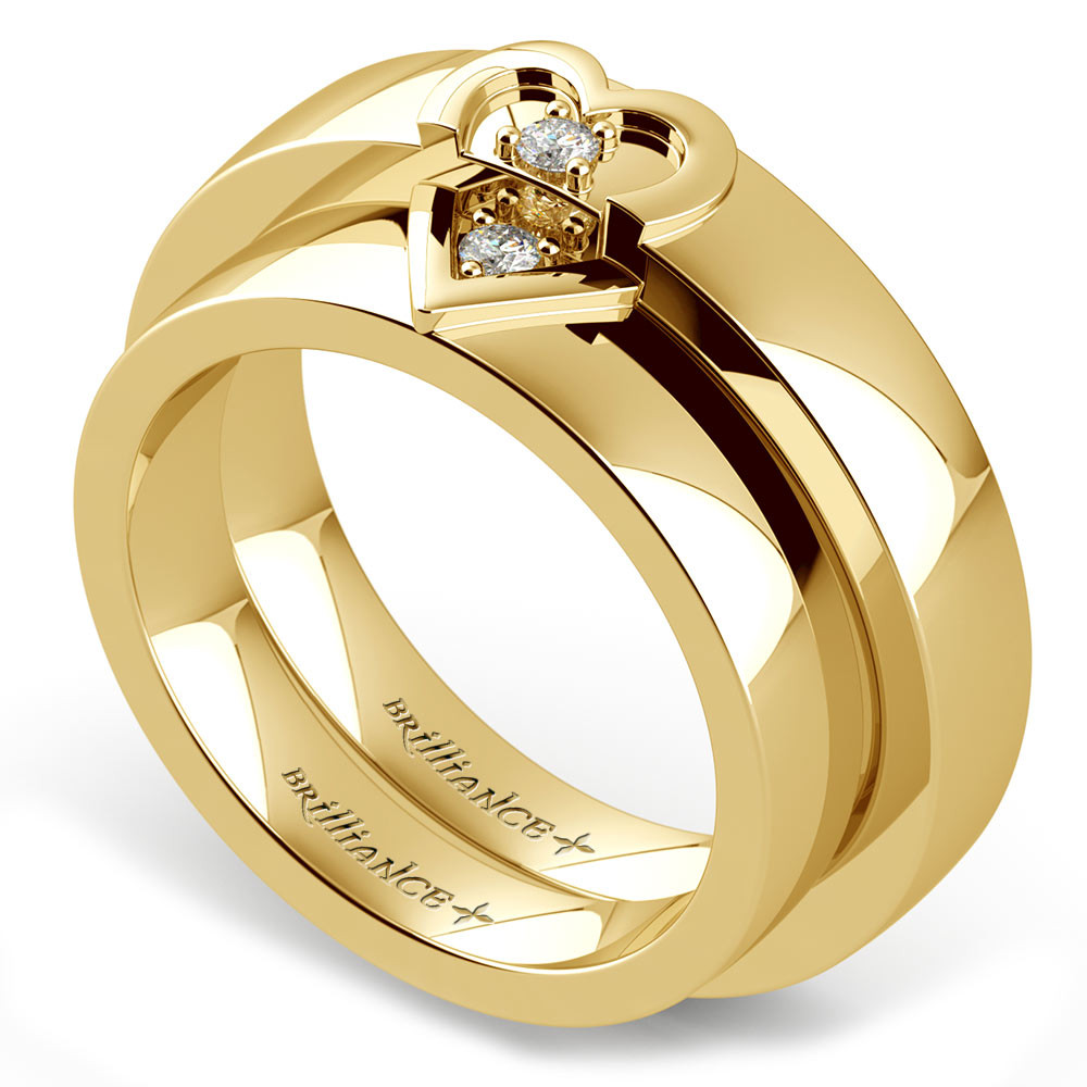 Wedding Rings Gold
 Matching Split Heart Diamond Wedding Ring Set in Yellow Gold